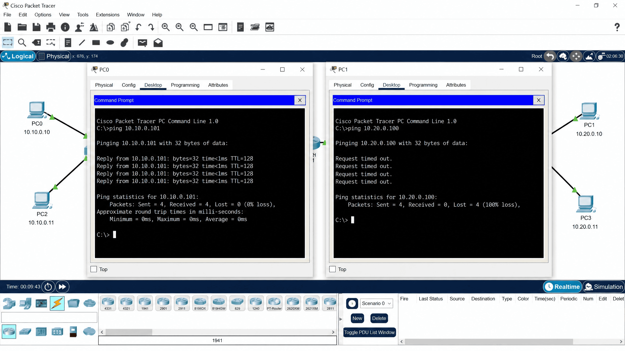 Prova de ping entre VLANs