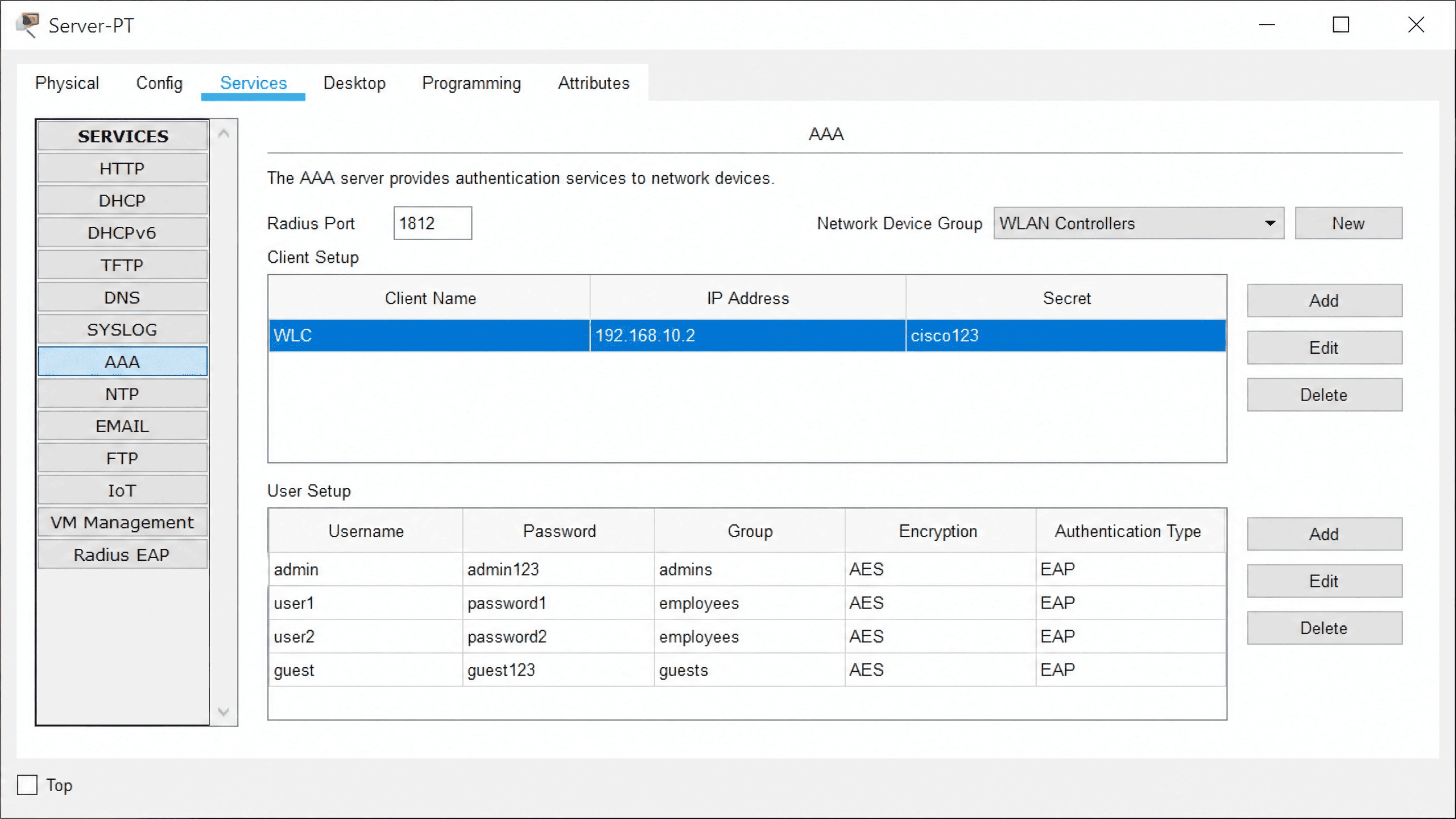 RADIUS Server Configuració